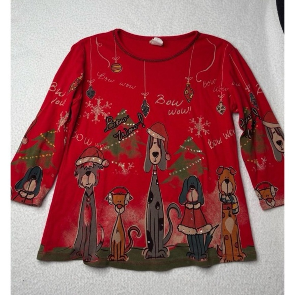 Jess‎ and Jane Made in USA Meow Meow Christmas Ornaments Sz S 3/4 Sleeve Shirt